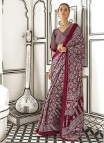 Satin Crape Maroon Casual Wear Ajarkh Digital Print Saree